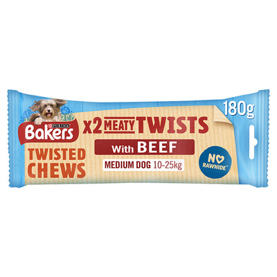 Bakers Meaty Twists Beef Dog Chews for Medium Dogs (180g x 10)