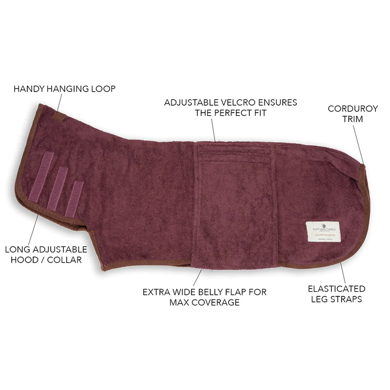 Ruff and Tumble New Country Dog Drying Coat in Burgundy