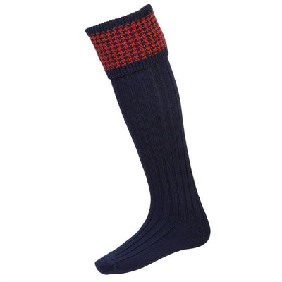 Houndstooth Shooting Socks in Navy - Cheshire Game House Of Cheviot