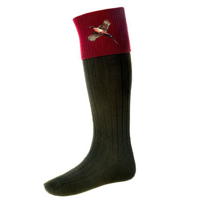 Junior Lomond Pheasant Shooting Socks in Spruce/Brick Red - Cheshire Game House Of Cheviot