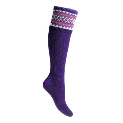 Lady Fairisle Shooting Socks in Royal Purple - Cheshire Game House Of Cheviot