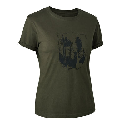 Lady T-Shirt with Shield In Bark Green - Cheshire Game Deerhunter