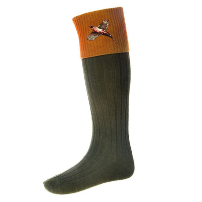 Lomond Pheasant Shooting Socks in Spruce and Ochre - Cheshire Game House Of Cheviot