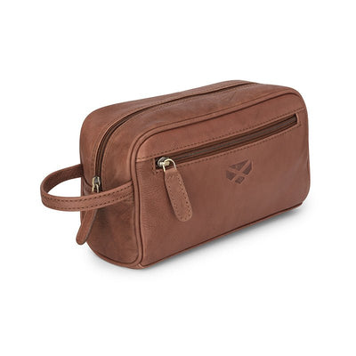 Monarch Leather Wash Bag In Hazelnut - Cheshire Game Hoggs of Fife