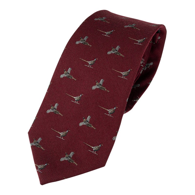 Pheasant Silk Tie in Burgundy - Cheshire Game Jack Pyke