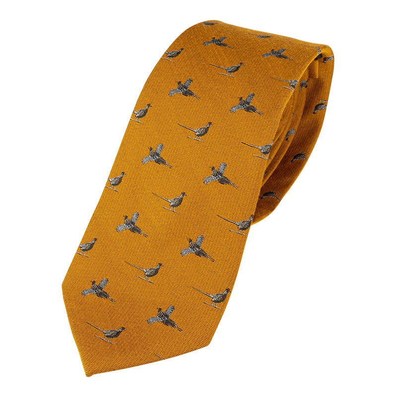 Pheasant Silk Tie in Mustard - Cheshire Game Jack Pyke