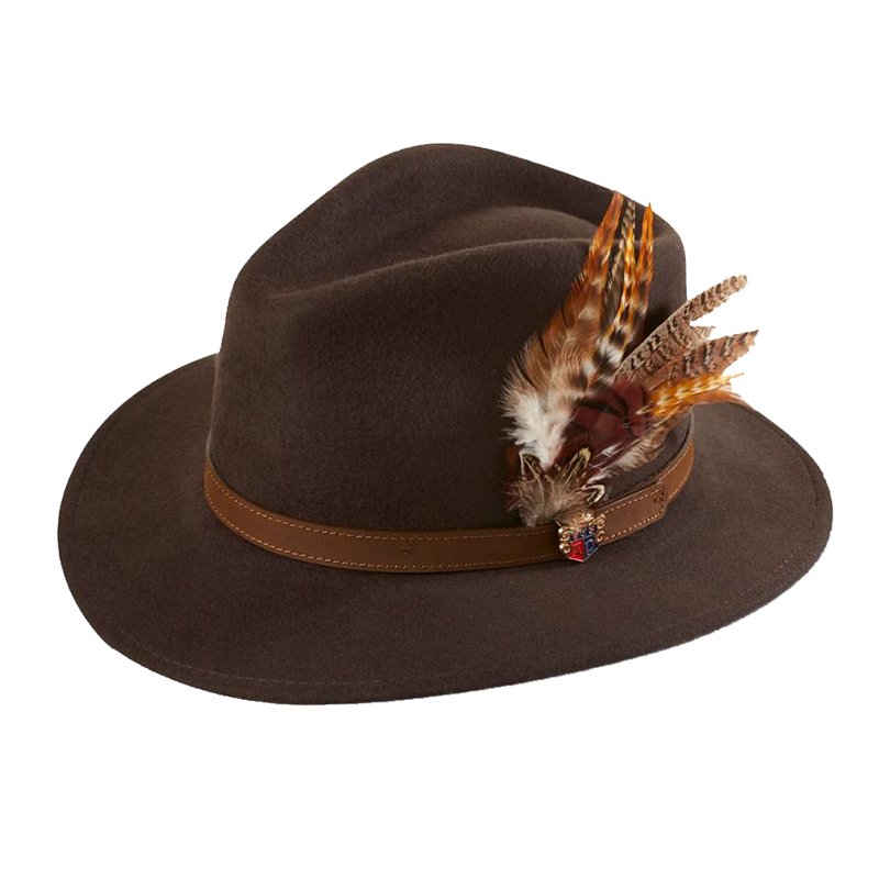 Richmond Ladies Felt Hat With Feather In Brown - Cheshire Game Alan Paine