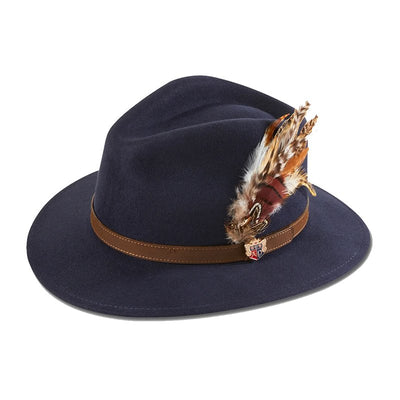 Richmond Ladies Felt Hat With Feather In Navy - Cheshire Game Alan Paine