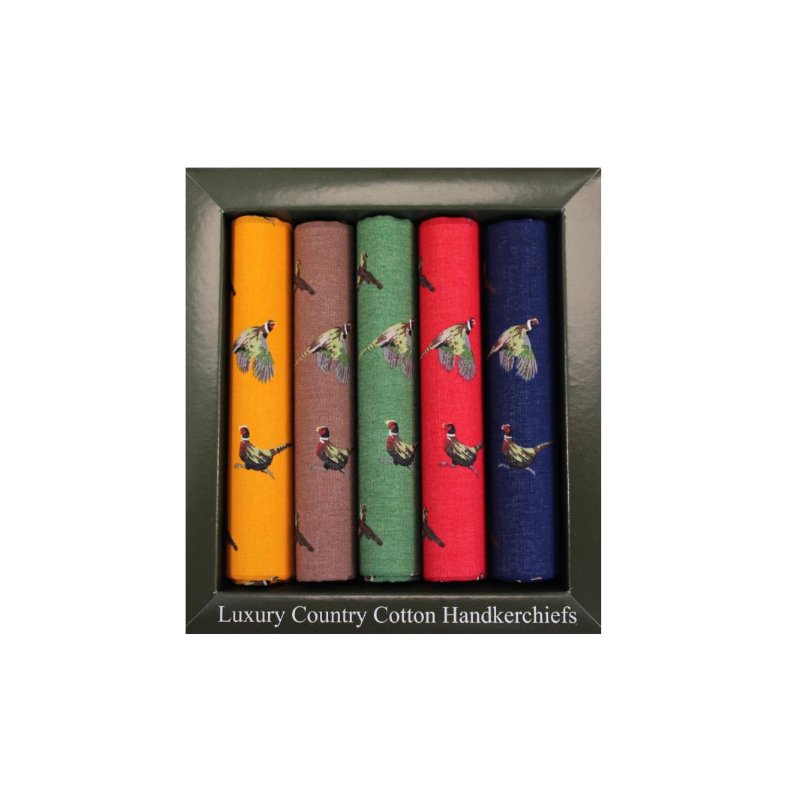 Soprano 5 Colour Pheasant Patterned Cotton Hanky Set - Cheshire Game Sax Design
