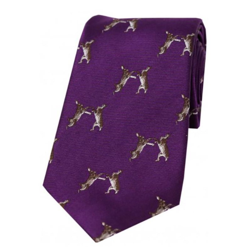 Soprano Boxing Hares On Purple Country Silk Tie - Cheshire Game Sax Design