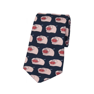 Soprano Funny Pigs On Navy Ground Country Silk Tie - Cheshire Game Sax Design