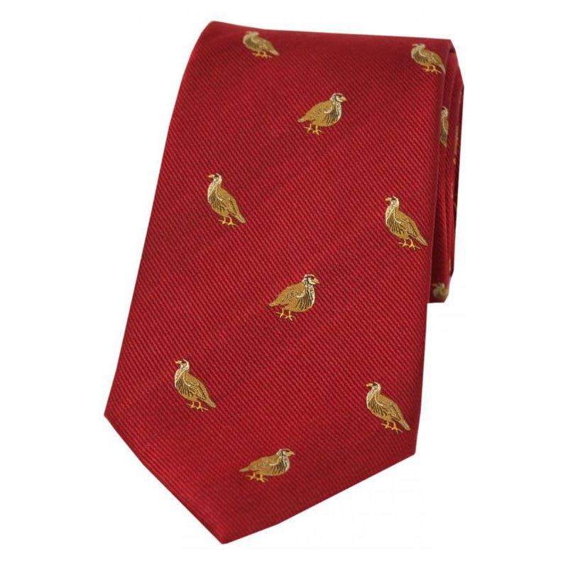 Soprano Grouse on Red Ground Country Silk Tie - Cheshire Game Sax Design