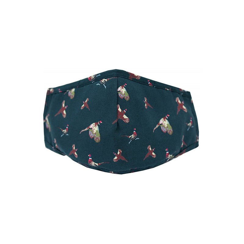 Soprano Navy Flying Pheasants 100% Cotton Washable And Reusable Face Mask - Cheshire Game Sax Design