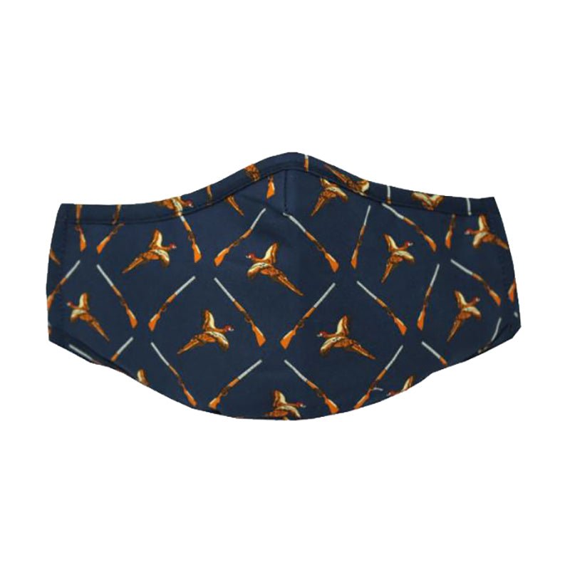 Soprano Navy Pheasants & Guns Washable And Reusable 100% Cotton Face Mask - Cheshire Game Sax Design