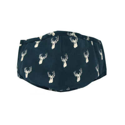 Soprano Navy Stags Heads 100% Cotton Washable And Reusable Face Mask - Cheshire Game Sax Design
