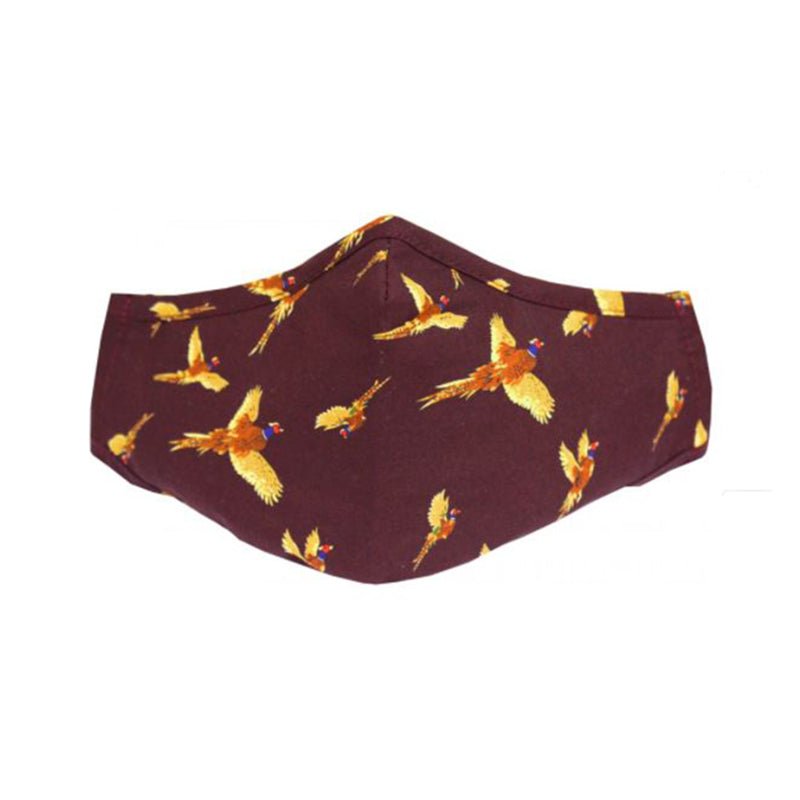 Soprano Wine Flying Pheasants Washable And Reusable 100% Cotton Face Mask - Cheshire Game Sax Design
