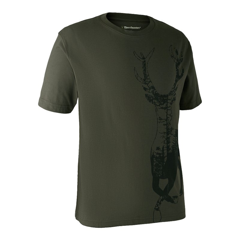 T-Shirt with Deer In Bark Green - Cheshire Game Deerhunter