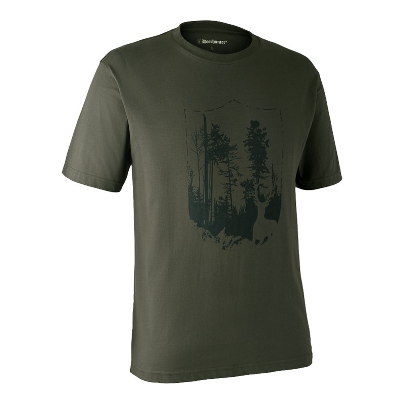 T-Shirt with Shield In Bark Green - Cheshire Game Deerhunter