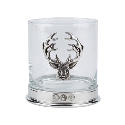 Whisky Glass with Pewter Stag Motif - Cheshire Game Bisley